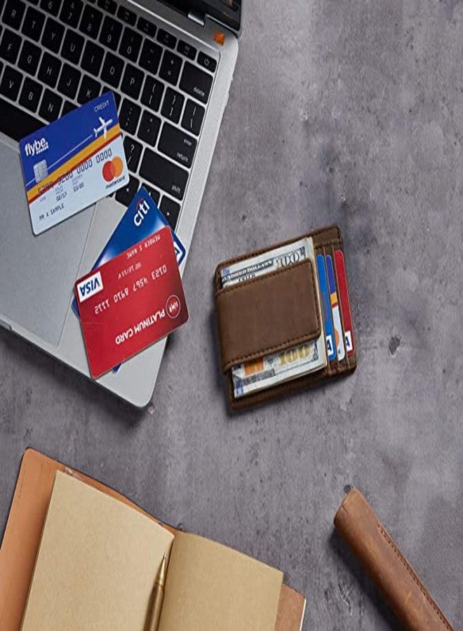 جي آند أتش حامل بطاقات أنيق من الجلد مزود بتقنية الحماية من RFID من G&H للرجال والنساء | 6 فتحات للبطاقات ومشبك للنقود (بني، عبوة من قطعة واحدة) - Image 5